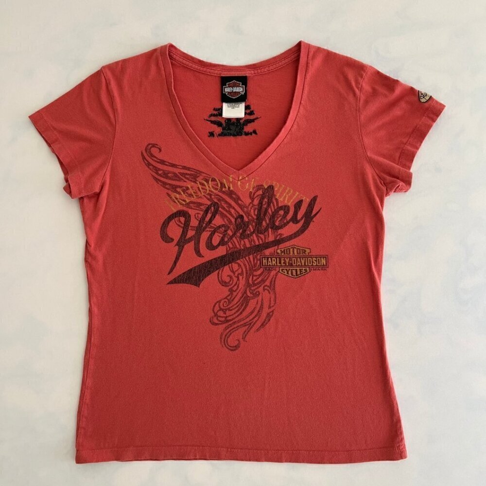 Harley Davidson Port Charlotte FL Women's Red Graphic Short Sleeve Tee Shirt
